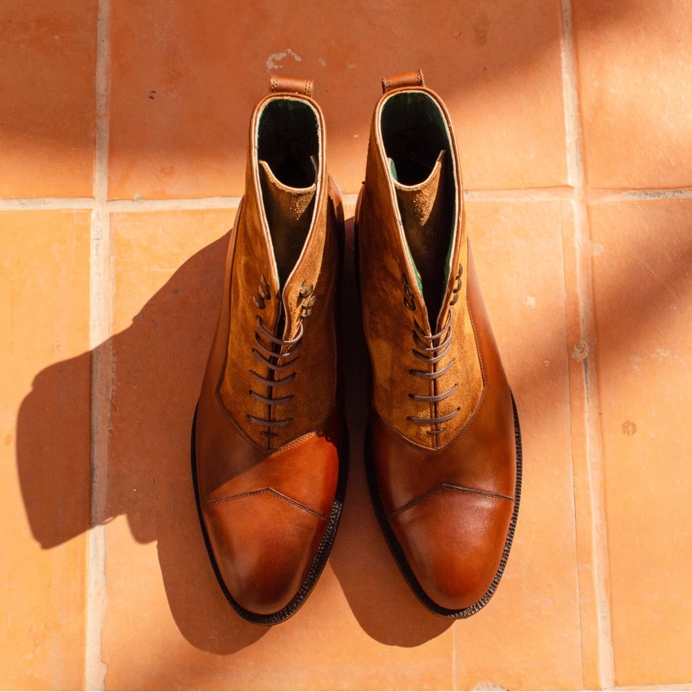 The Panuncio Bolivar Balmoral Boot in brandy colored suede/leather combo. - Picture 2 of 6